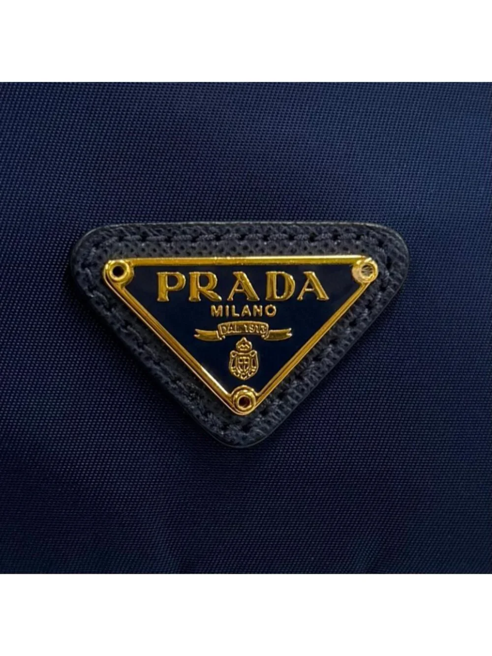 Prada Royal Leather Triangle Logo Tessuto Drawstring Pouch Gold